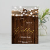ストリン素朴グライト茶色の木2枚結婚写真 箔招待状 (立ち正面)