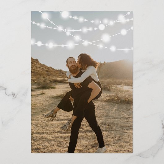 ストリン素朴グライト茶色の木2枚結婚写真 箔招待状 (裏面)