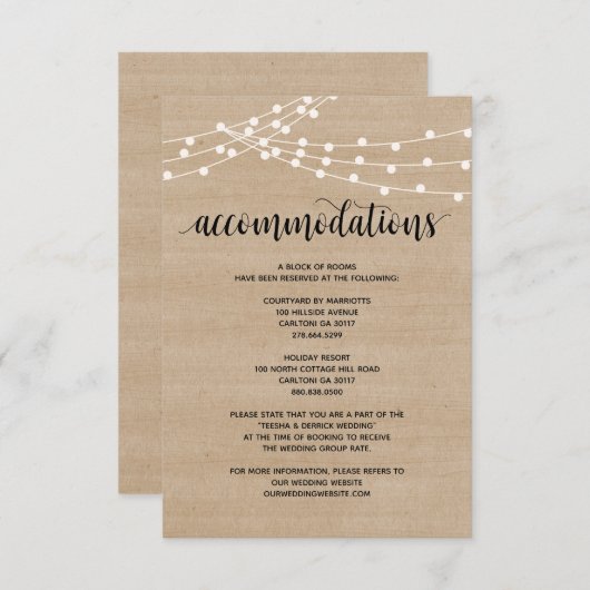 ストリン素朴グ結婚ライトの宿泊カード エンクロージャーカード (正面/裏面)