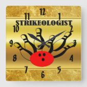 「ストリーキオリスト」という言葉でボーリングのボールとピン スクエア壁時計 (正面)