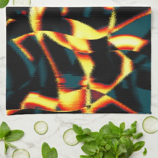 ストリーク燃えた黄色の赤い外観テリー、欠陥スプレー キッチンタオル (折り畳み)