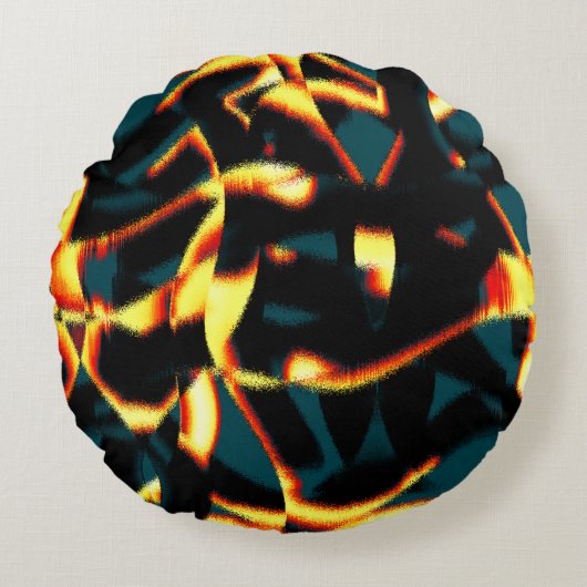 ストリーク燃えた黄色の赤い外観テリー、欠陥スプレー ラウンドクッション (正面)