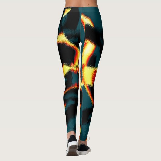 ストリーク燃えた黄色の赤い外観テリー、欠陥スプレー レギンス (裏面)