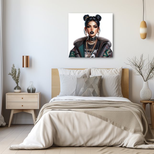 ストリートウェアかわいらしアーバンガール メタルプリント (Pretty Streetwear Urban Girl Metal Print)