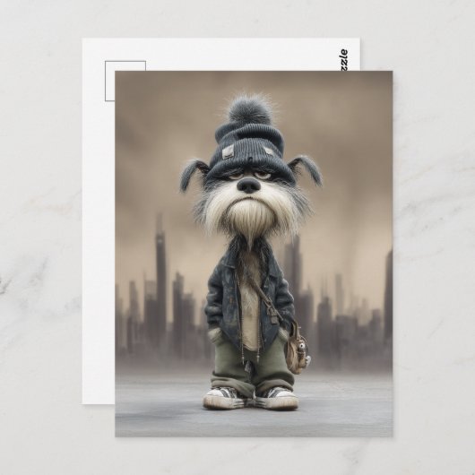 ストリートウェアで不機嫌な犬 ポストカード (正面/裏面)