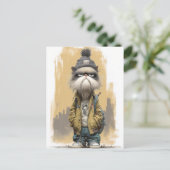 ストリートウェアで不機嫌な猫 ポストカード (スタンド正面)