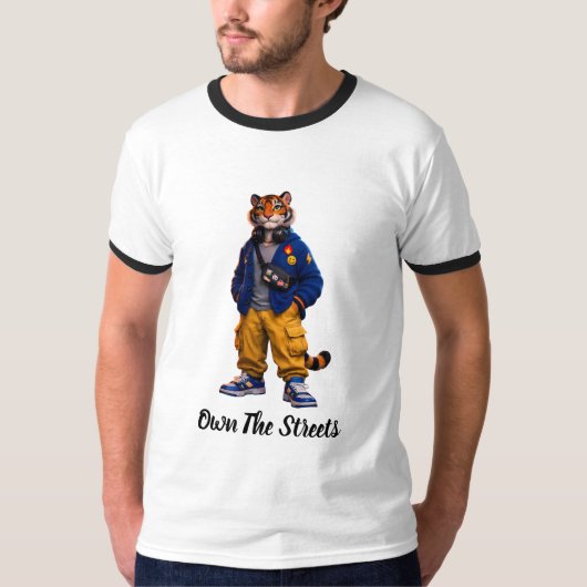 ストリートウェアアートのクールタイガー - アーバンスタイルの虎 Tシャツ (正面)