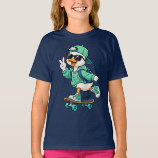 ストリートウェア スケーター アヒル グラフィックTシャツ - トレンディ アーバン Tシャツ