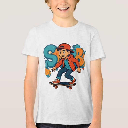 ストリートカルチャーのスケーター男子 – 都市型落書き風の漫画 トライブレンドTシャツ (正面)