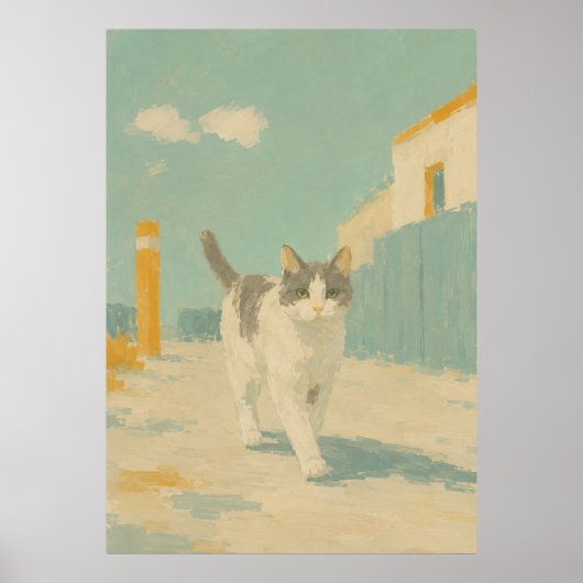 ストリートキャットの印象派油絵 日の当たるポスター ポスター (正面)