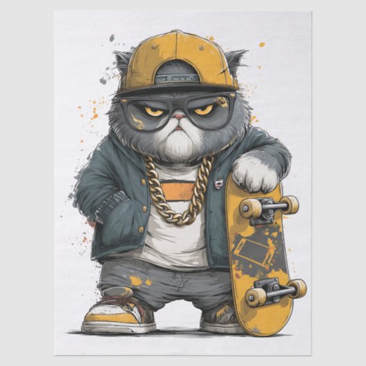 ストリートファッションの擬人化猫 薄葉紙 (正面)