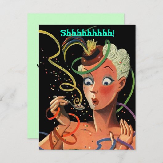 ストリーマカラフルーズ驚きパーティーガール招待状 招待状 (正面/裏面)