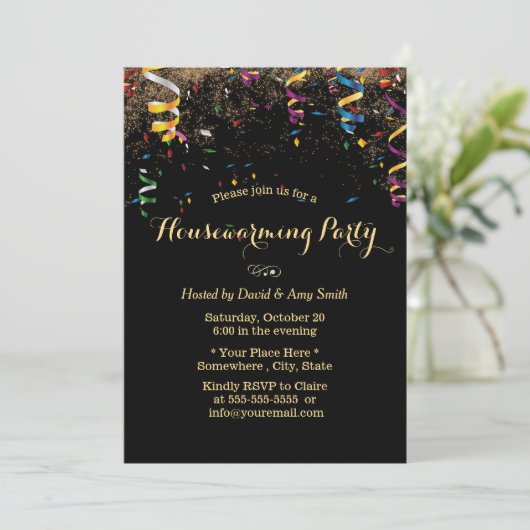 ストリーマモダンーと紙吹雪引っ越し祝いパーティーパーティー 招待状 (スタンド正面)