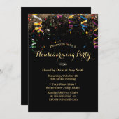 ストリーマモダンーと紙吹雪引っ越し祝いパーティーパーティー 招待状 (正面/裏面)