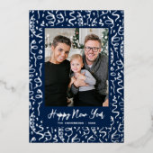 ストリーマーと紙吹雪ハッピー新年の写真 箔シーズンカード (正面)