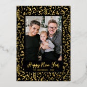 ストリーマーと紙吹雪ハッピー新年の写真 箔シーズンカード (正面)