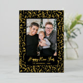 ストリーマーと紙吹雪ハッピー新年の写真 箔シーズンカード (立ち正面)