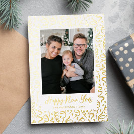 ストリーマーと紙吹雪ハッピー新年の写真 箔シーズンカード