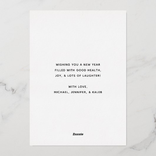 ストリーマーと紙吹雪ハッピー新年の写真 箔シーズンカード (裏面)