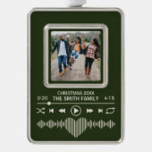 ストリーミングミュージックプレーヤーの緑のフォトホリデー シルバープレートフレームオーナメント (正面)