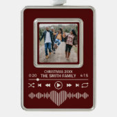 ストリーミングミュージックプレーヤー赤い写真の休日 シルバープレートフレームオーナメント (正面)