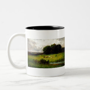 ストリームの近くの牛の明るいシーン – エドワード・ミッシュ ツートーンマグカップ