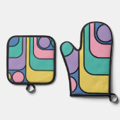 ストリームラインモデネレトロスタイル幾何学的デザイン 鍋つかみ&鍋敷きセット (正面)