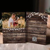 ストリ素朴ングライトバーンウッドQRコードRSVP結婚's 招待状
