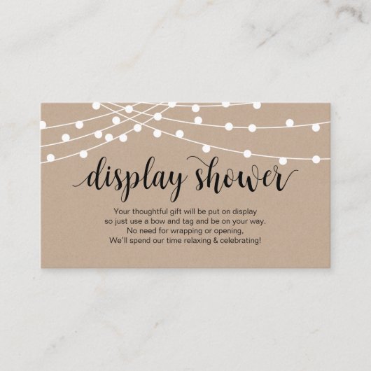 ストリ素朴ングライト、黒いスクリプト、ディスプレイシャワー エンクロージャーカード (正面)