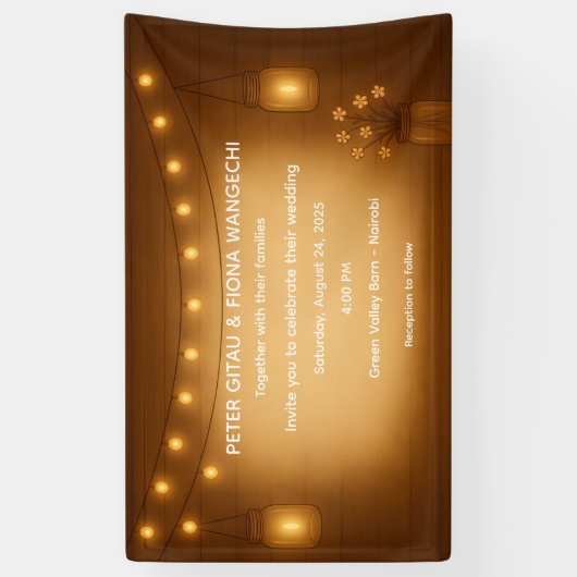 ストリ素朴ングラ結婚イト付きメイソン・ジャーのバナー 横断幕 (縦)