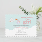 ストルエレガントク運のベビー雲ガールベイビーシャワー 招待状 (スタンド正面)