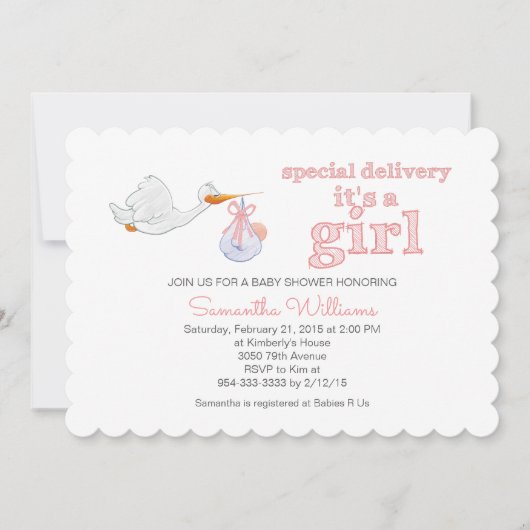 ストルエレガントク運の赤ちゃん女の子のシャワー 招待状 (正面)