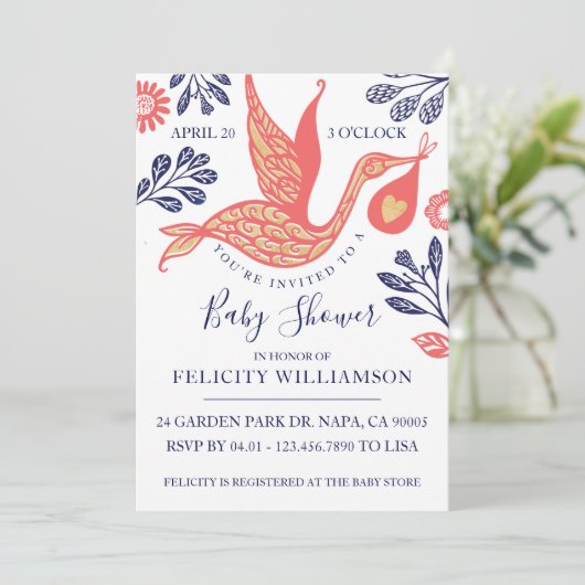 ストルモダンクエレガントベビーガールシャワー招待状 招待状 (スタンド正面)