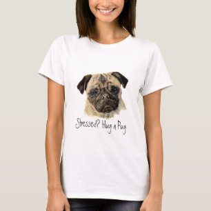 ストレスおもしろい?パグを抱き締める!,犬,ペット,動物 Tシャツ