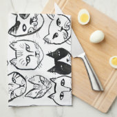 ストレスしないおもしろい猫パターン キッチンタオル (四つ折り)