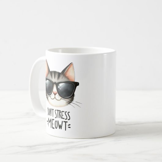 ストレスしないMeowt、猫おもしろいプリンのコーヒーマグ コーヒーマグカップ (正面左)