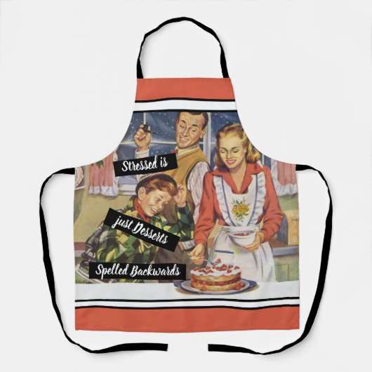 ストレスはデザートのスペルは逆ヴィンテージ エプロン (正面)