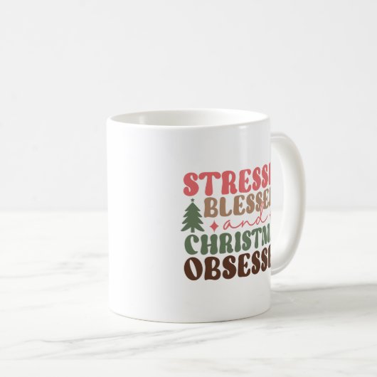 ストレスを受けて、賛美クリスマスに取り憑かれる コーヒーマグカップ (正面右)