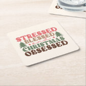 ストレスを受けて、賛美クリスマスに取り憑かれる スクエアペーパーコースター (アングル)