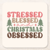 ストレスを受けて、賛美クリスマスに取り憑かれる スクエアペーパーコースター (正面)