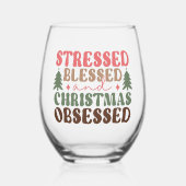 ストレスを受けて、賛美クリスマスに取り憑かれる ステムなしワイングラス (正面)