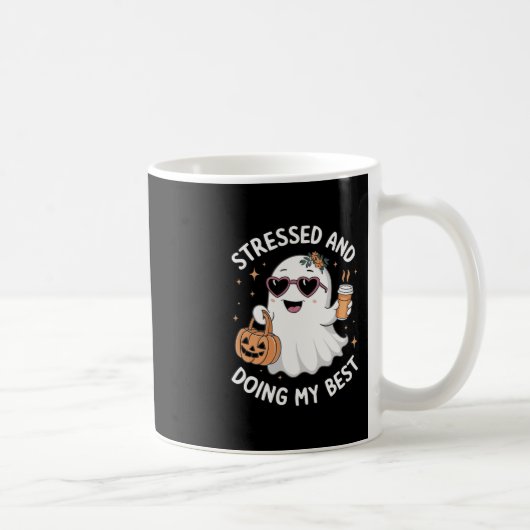ストレスを感じて私の最高の幽霊おもしろいハロウィーンC コーヒーマグカップ (右)