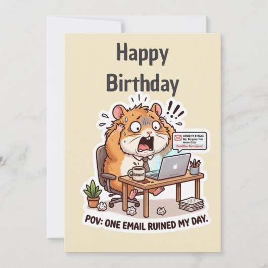 ストレスを感じやすい同僚へのオフィス誕生日カード 招待状 (正面)