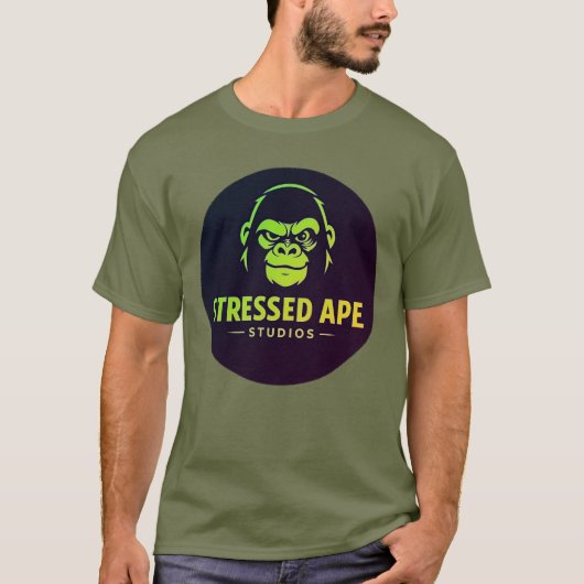 ストレスを感じる猿スタジオの緑のロゴ Tシャツ (正面)