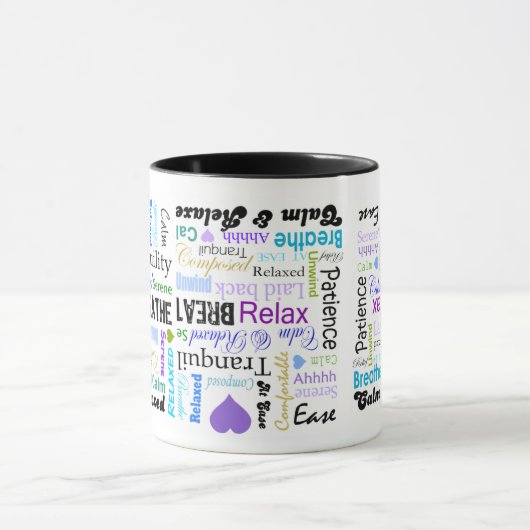 ストレスレリーフ、浮き彫りの穏やかで及びリラックスさせるなタイポグラフィのマグ マグカップ (中央)