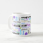 ストレスレリーフ、浮き彫りの穏やかで及びリラックスさせるなタイポグラフィのマグ マグカップ (正面左)