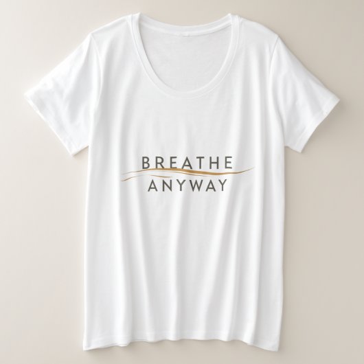 ストレス意識を喚起するミニマルイエロー Breathe Anyway プラスサイズTシャツ (デザイン正面)