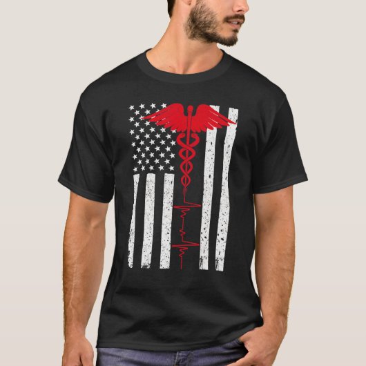 ストレス発散アメリカ合衆国国旗のナース薄R Tシャツ (正面)