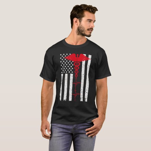 ストレス発散アメリカ合衆国国旗のナース薄R Tシャツ (正面フル)