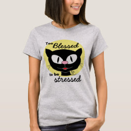 ストレス知らずの幸せ者 可愛いキャラクター猫 Tシャツ